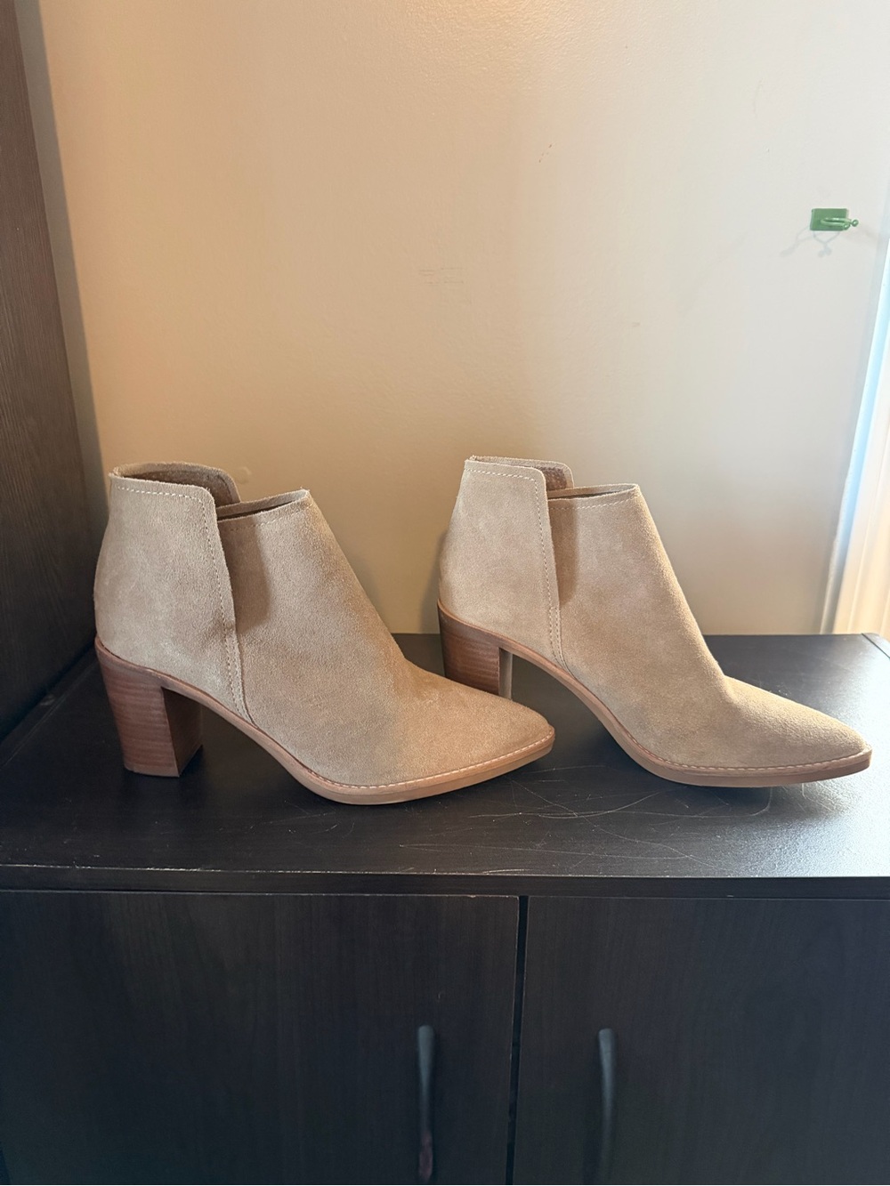 Dolce Vita Beige Suede Ankle Booties with Block Heel